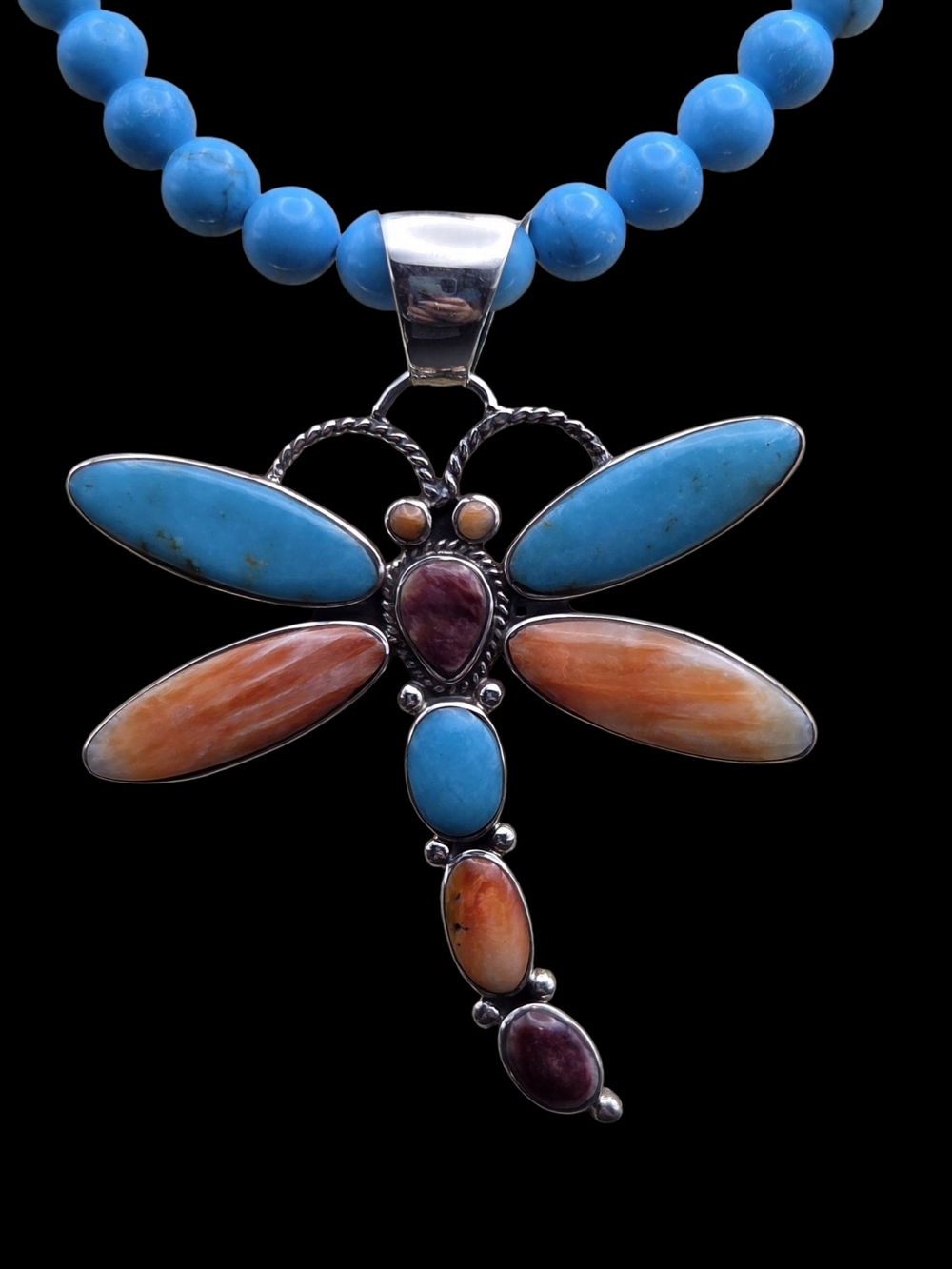 Turquoise & Multicolor Dragonfly Pendant Necklace - Women Jewelry